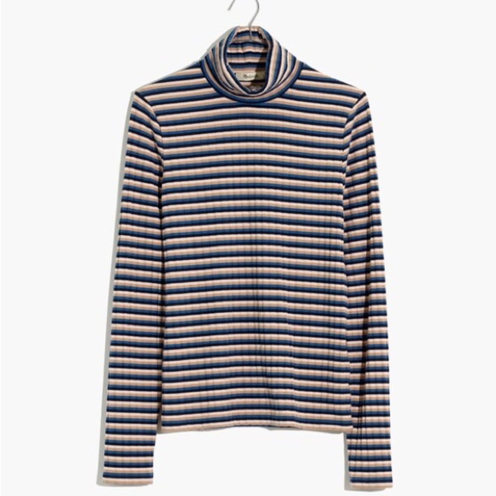 Madewell Blue and Cream Striped Long Sleeve Turtleneck